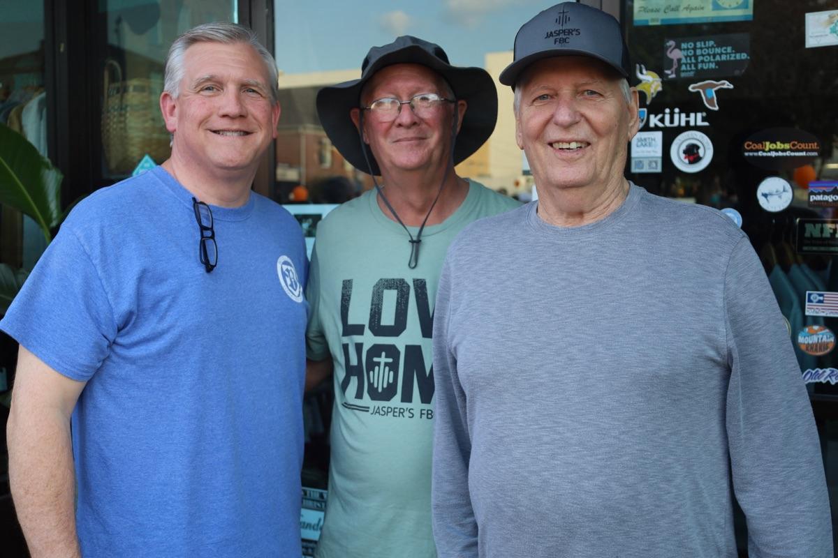 Church volunteers posing downtown